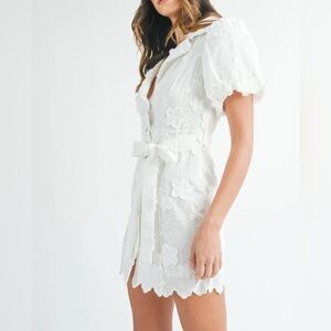 NWT Mable May Textured Embroidered Button Down White Dress Women XS to Small